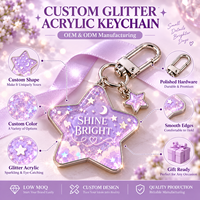 Porte-clés en acrylique liquide Shine Bright Star avec design lune scintillante, cadeau souvenir mignon, fabrication OEM ODM