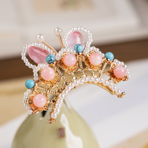 Tocado Hanfu, accesorios de vestuario antiguos, horquillas de estilo antiguo, adornos para el cabello, flor de aleación con imitación de perlas, accesorios pequeños para el cabello - Product Image 3
