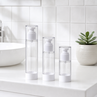Flacon pompe sans air cylindrique transparent personnalisé avec logo, 15 ml-100 ml, emballage cosmétique en plastique OEM pour soins de la peau