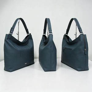 Blue Soft Leather Shoulder Bag Central Embossed Panel Adjustable Strap <b>Large</b> <b>Handbag</b> - Product Image 3