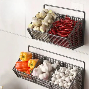 <span class=keywords><strong>Étagère</strong></span> murale de <span class=keywords><strong>cuisine</strong></span> sans perçage avec panier suspendu pour gingembre et ail, pour oignons, assaisonnements et petits articles ménagers. - Product Image 2