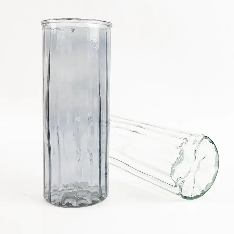 Wholesale Home Decor Glass Containers Striped Hydroponic Plant Cylinder Glass Jar Terrarium