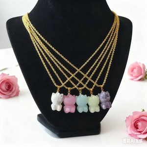 도매가 2cm 혼합 천연 원석 크리스탈 미니 헬로 키티 고양이 펜던트 (18k 골드 도금 925 실버 고리 포함) - Product Image 6