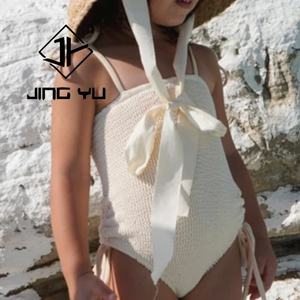 Traje de Baño Personalizado de Alta Calidad, Elástico, para Niños, Color Sólido, Fruncido, de Una Pieza, Bikini para Niñas - Product Image 2