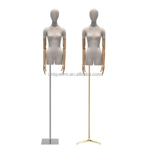 Hauteur réglable <span class=keywords><strong>Mannequin</strong></span> femme 3/4 corps tissu enveloppé femmes torse bambou toile de jute demi corps mannequins support pour vêtements affichage - Product Image 1
