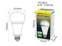 Ampoule LED intelligente sans fil FUT105 E27 E26 12W RGB+CCT AC 110V 220V 2.4G