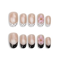 T2005 – Kit d'ongles artificiels en acrylique faits main, courts, en forme d'amande, 10 pièces, vente en gros, motifs floraux français, fournitures pour ongles.