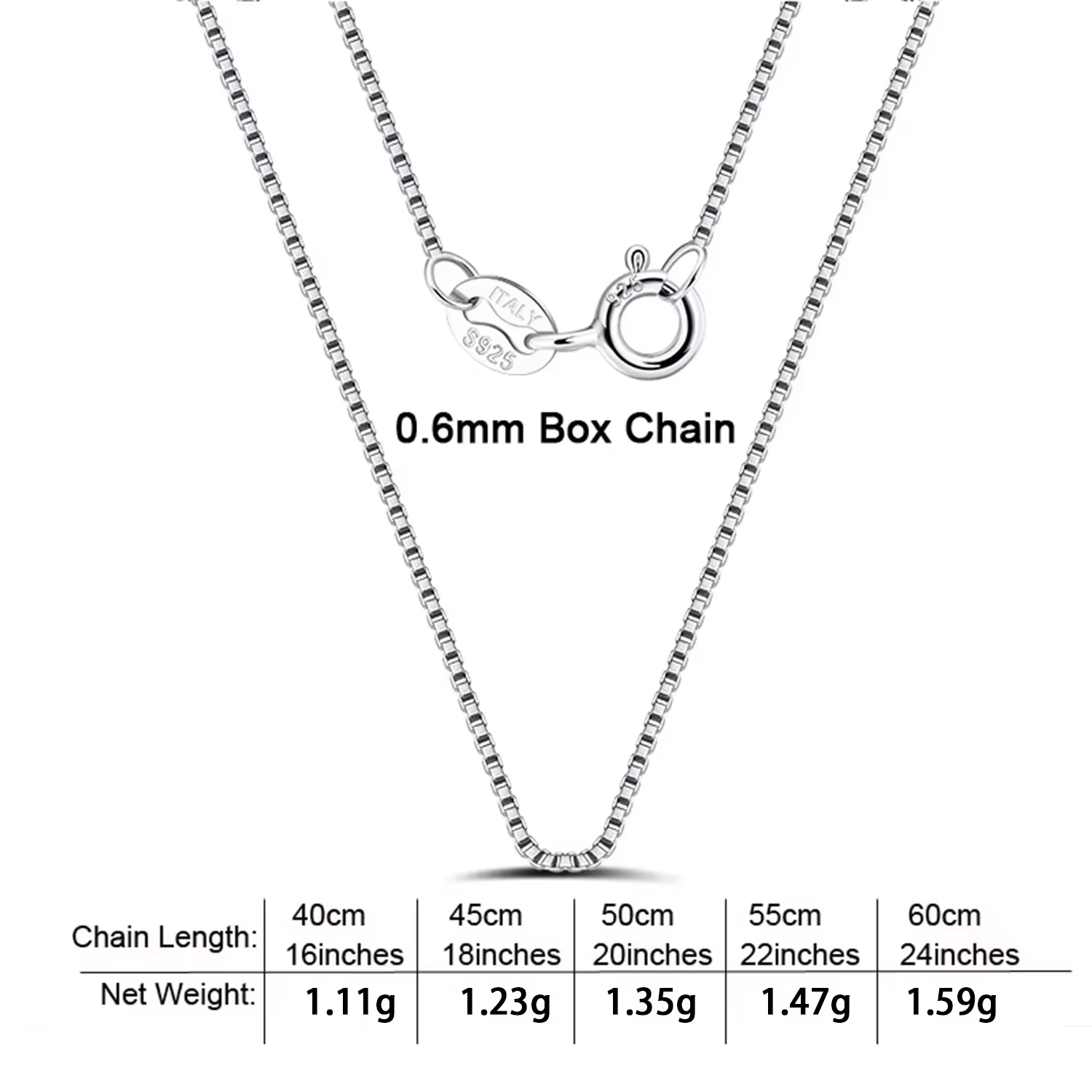 Catena a maglia quadrata in argento - 0,6 mm