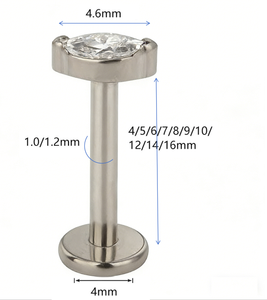 Boucles d'oreilles de piercing corporel en titane, zircon 5A, forme marquise, pour piercing de lèvre, de l'os de l'oreille, anneaux de nez à broche, clous de lèvre, cadeaux et fêtes - Product Image 3