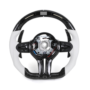 Volant sport <span class=keywords><strong>M</strong></span> en cuir blanc et carbone forgé avec palettes de changement de vitesse LED pour F07 F10 F20 F30 F32 F80 F82 F90 E90 E92 E93 - Product Image 1