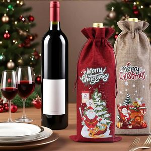 Sac en toile de jute rouge de Noël 15x35cm avec cordon de serrage, sac en lin, pochette pour arbre de Noël, à utiliser pour les fêtes de Noël, champagne, vin rouge - Product Image 3