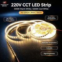 Lampu Strip LED 192leds Dual Color 2835 CCT 220V 1800K+6500k Laris Manis, Lampu Pita LED Plafon 8mm, Dapat Diatur Warna