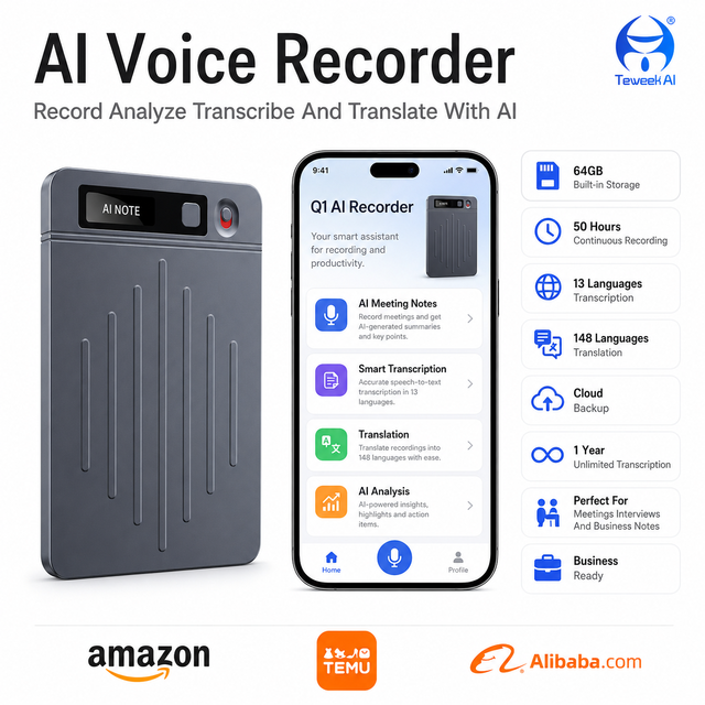 Q1 Magsafe Audio Recorder 64GB Long Time Recording 40H Standby 70 Days Phone Call Smart Notebook Tool