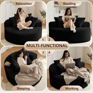 Sillón Lounge Individual Extra Grande Tapizado en Corduroy, Asiento Profundo Tipo Nube, Circular, Sin Ensamblaje - Product Image 5