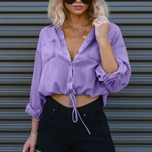 Camicie da donna in Denim 2024 primavera autunno Vintage Streetwear oversize da donna top Chic camicette <span class=keywords><strong>di</strong></span> <span class=keywords><strong>jeans</strong></span> monopetto alla moda - Product Image 4