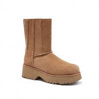 Sepatu Bot Salju Wanita Setengah Betis dengan Ritsleting Samping, Kulit Suede Elastis, Lapisan Wol, Sol EVA Ringan, Anti-Selip, Musim Dingin, Asli