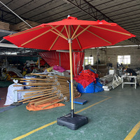 Parasol de marché extérieur rouge avec logo personnalisé imprimé, mât en bois, pour jardin, plage, club, café, restaurant