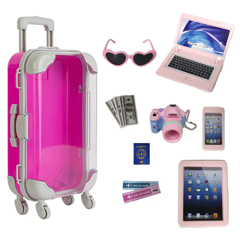 Yeni varış bebek bagaj seyahat oyun seti aksesuarları için moda bebek 9 adet bebek aksesuarları mini bavul