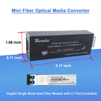 Convertisseur de média fibre optique mini Gigabit Hereta 10/100/1000 Mbps 1310 nm Monomode Double Fibre 20 KM LC SFP Entrée d'alimentation Type-C 5V Garantie 1 an