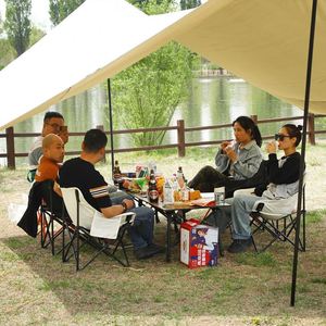 Chaise pliante de camping et de pique-nique en métal moderne et portable avec porte-gobelet, logo personnalisé - Product Image 1