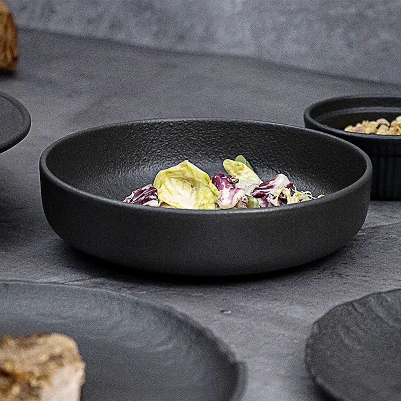 Stoneware Food Plate 1100cc Soup Plate 20Cm Deep Black Matter Plates Restaurant Durable Dinnerware