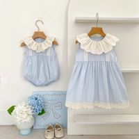 Robe d'été de couleur unie pour filles, robe sans manches avec col de poupée en dentelle, douce et mignonne, confortable pour la peau
