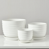 OEM 3Set Pot Bunga Porselen Modern Ukiran Tangan dengan Lubang Drainase Ramah Lingkungan untuk Penggunaan di Taman