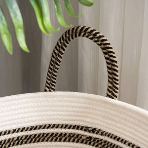 Grand panier de rangement en corde de coton tressé, panier à linge, panier pour couvertures et jouets avec poignée, panier à linge sale pliable - Product Image 4