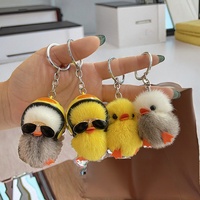 Pendentif de sac et porte-clés en peluche canard mignon avec pompon en fourrure de lapin, doux et adorable, ornements pour sac à dos et porte-clés