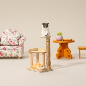 1:12 Mini rascador de bolsillo en miniatura para el hogar y el gato con estante de almacenamiento DIY casa de muñecas de juguete de madera para jugar y exhibir alimentos - Product Image 5