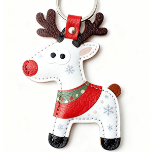 Zenos Handmade Leather Reindeer Keychain Cute Animal Design Holiday Decoration & Gift Idea - Product Image 1