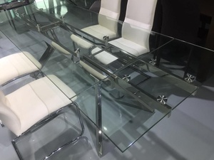 El vidrio pintado súper blanco extendido giratorio se puede girar <span class=keywords><strong>mesa</strong></span> de <span class=keywords><strong>comedor</strong></span> de <span class=keywords><strong>acero</strong></span> inoxidable con vidrio - Product Image 2