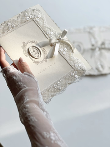 Invitations de mariage de luxe faites à la main en papier coton à bords festonnés, thème <span class=keywords><strong>rose</strong></span>, avec sceau de cire <span class=keywords><strong>et</strong></span> ruban de soie - Product Image 3