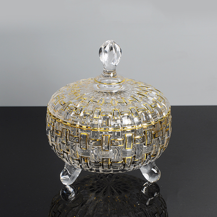 Роскошный хрустальный стеклянный Золотой сетчатый дизайн трехногий сахарница с крышкой 760 мл