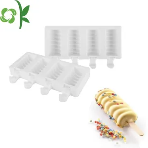 OKSILICONE Moule à crème glacée en silicone à dégagement facile Moule à glace à 4 cavités Moule à barre de glace pour bonbons fait maison avec bâtons en bois