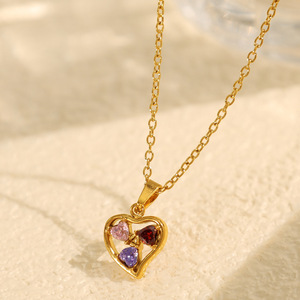 Conjunto de Joyería de Zirconia Pulida Impermeable con Colgante de Corazón Brillante y Aretes, Chapado en Oro, de Acero Inoxidable para Mujer - Product Image 2