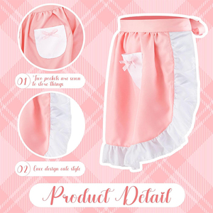Delantales de cintura rosas de alta calidad para mujer con bolsillos, <span class=keywords><strong>delantal</strong></span> de cocina para camarera, <span class=keywords><strong>delantal</strong></span> de sirvienta, falda vintage, disfraz lindo con volantes blancos - Product Image 2