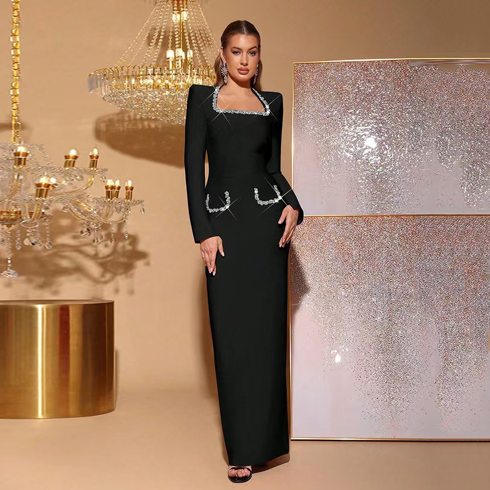 Elegant Styles for Business Buyers: Premium long sleeve black evening gown  Collection