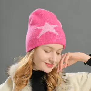 Funky kış şapka tasarımcı lüks örme kış şapkası yıldız toptan örgü bere