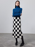 Jupes élégantes pour femmes, coupe ajustée, mi-longues, vintage, noir et blanc, patchwork, tricotées, à la mode, taille haute élastique