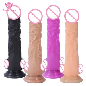 SacKnove 3 Sizes Artificial Natural Real Skin Feel Big Penis Sex Toy Fantasy Silicone Thrusting Realistic Dildo For Women