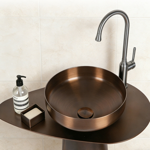 Lavabo a colonna di lusso in <span class=keywords><strong>acciaio</strong></span> inossidabile oro e nero, rotondo, per interni ed esterni - Product Image 2