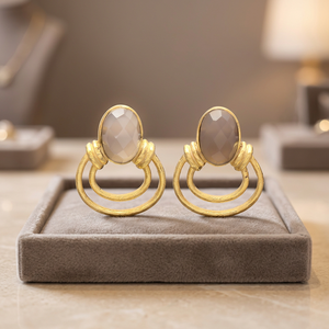 Stainless Steel Handmade Geometric Hoop Earrings Gemstone Children's Fashion - Product Image 3