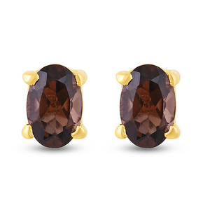 Topacio ahumado natural Stud redondo Topacio ahumado Pendiente ovalado Minimalista Redondo Cuarzo ahumado Joyería 925 Plata ahumado - Product Image 3