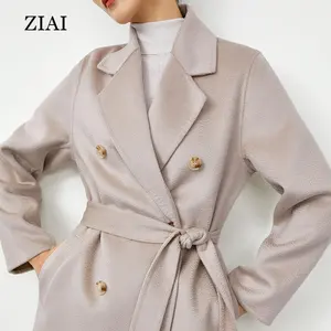 Fashion Water ripple double-sided woolen cloth cashmere coat women's autumn and winter new woolen coat factory direct sales
