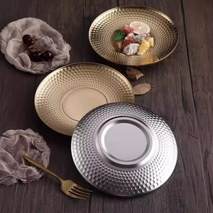 <b>Hammered</b> Stainless Steel Plate Gold Silver Shallow Dish For Hotel Food Serving Trays 4T - Product Image 3