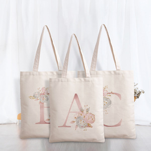 Bolsos de lona de algodón con logotipo impreso personalizado bolso bandolera de compras con letras para mujer - Product Image 1