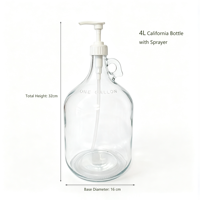Bouteille distributrice en verre transparent de 4 L avec poignée, grand bidon en verre pour lessive, savon pour les mains, savon à vaisselle