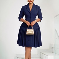 Robe Formelle Plissée Mi-Longue Grande Taille Personnalisée pour Femme, Manches 3/4, Couleur Unie, Élégante, pour Bureau et Église, Vente en Gros