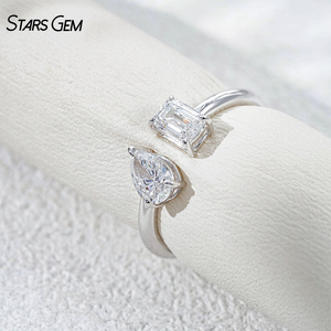 แหวนหมั้นปรับขนาดได้ StarsGem ทองคำแท้ 10K ชุบโรเดียม ประดับเพชรแล็บโกรว์ 1.0 กะรัต รูปทรงหยดน้ำสีเขียวมรกต E VS - Product Image 3